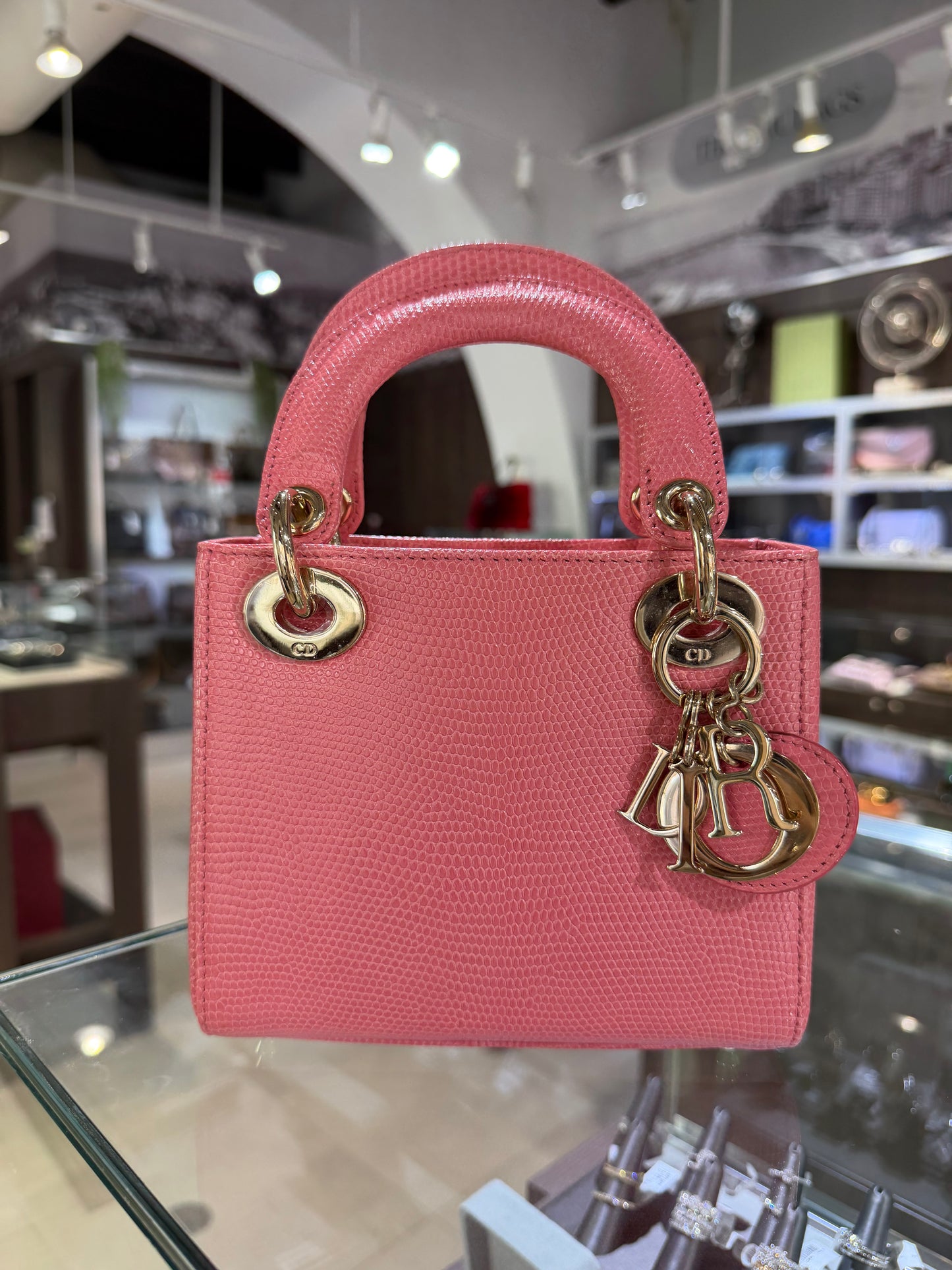 Pre-Owned CD Mini Lady Dior Pink Lizard