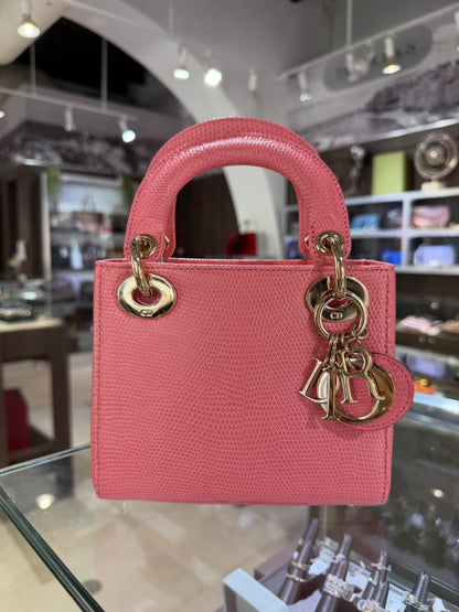 Pre-Owned CD Mini Lady Dior Pink Lizard