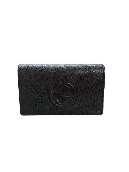 Gucci Black Pebbled Leather Wallet On Chain