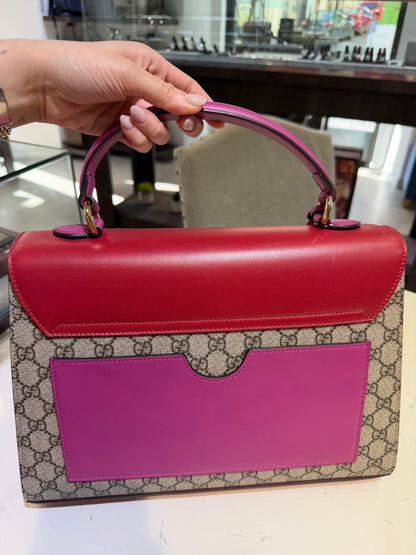 Pre-Owned GG Supreme Monogram Medium Padlock Top Handle Pink/Red