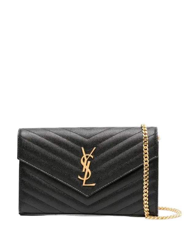 Pre-Owned YSL Cassandre Wallet On Chain In Grain De Poudre
