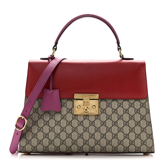 Pre-Owned GG Supreme Monogram Medium Padlock Top Handle Pink/Red