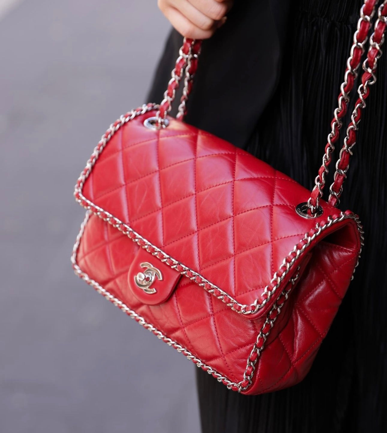 Chanel Crumpled Calfskin Medium Chain All Round Red