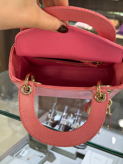Pre-Owned CD Mini Lady Dior Pink Lizard