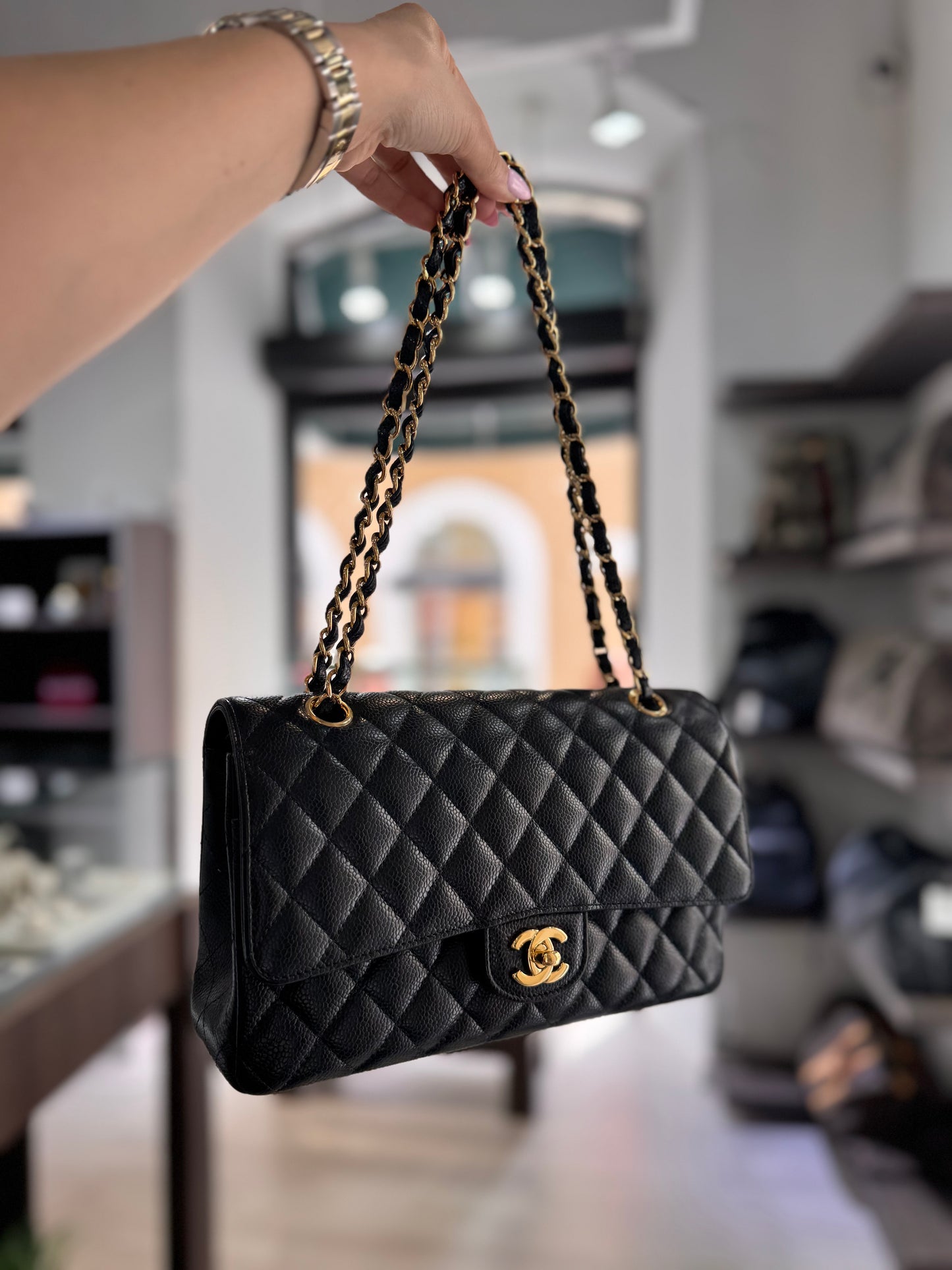 Chanel Black Caviar Medium Classic Flap Gold Hardware