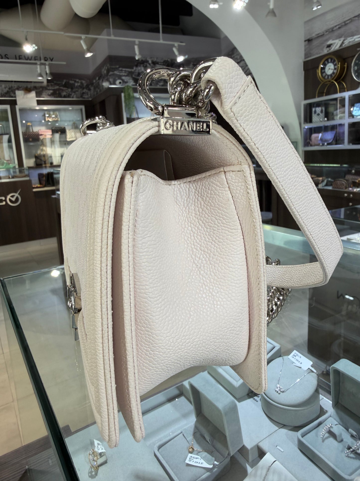 Chanel White Caviar Boy Bag