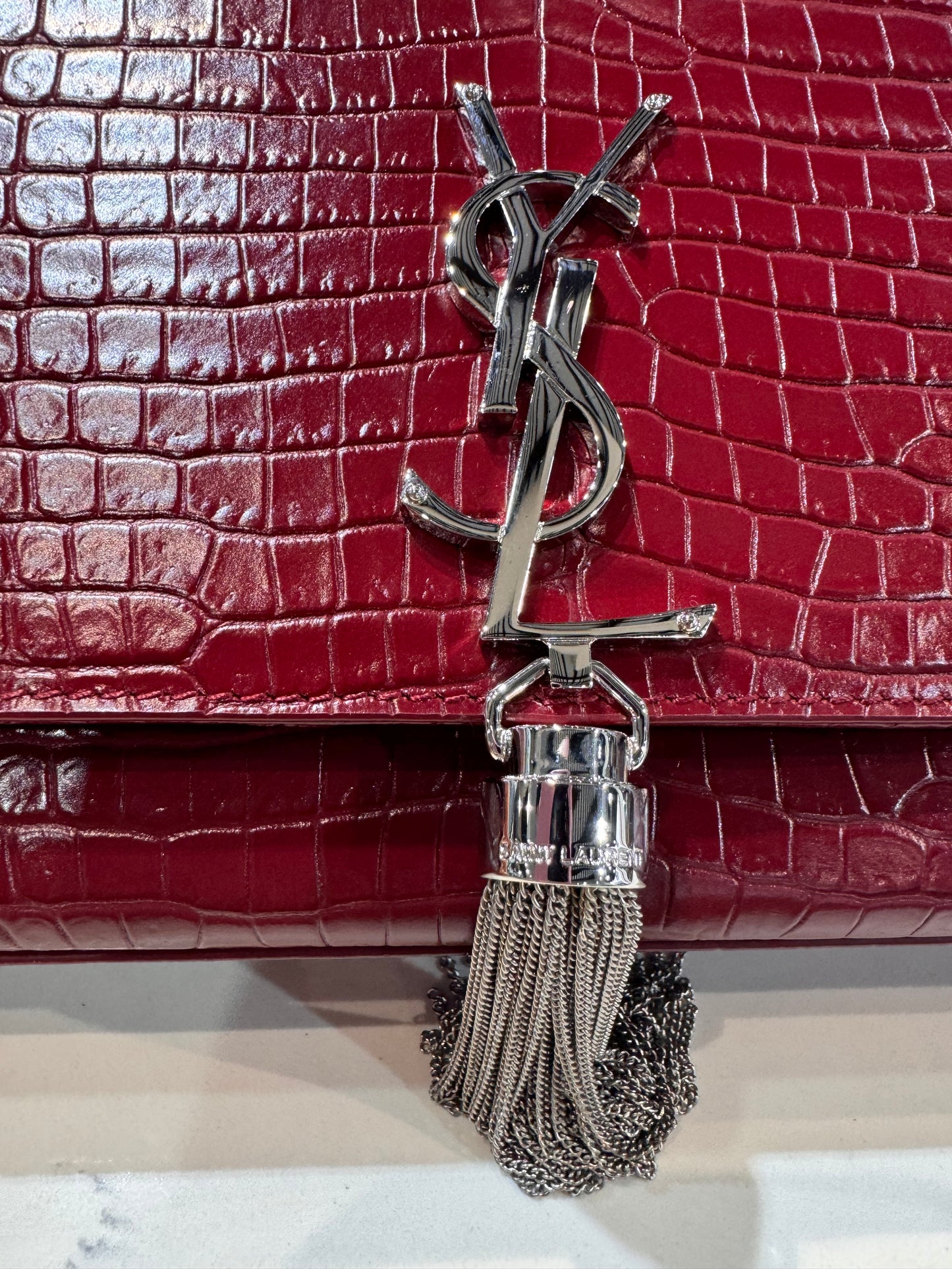 Saint Laurent Kate Medium Tassel In Crocodile