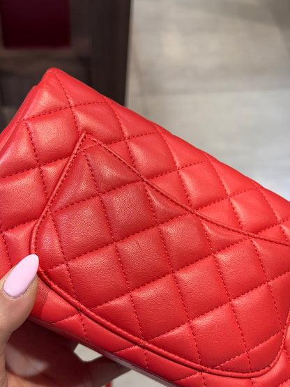 Chanel Mini Rectangular Lambskin Antique Gold Hardware Coral Red
