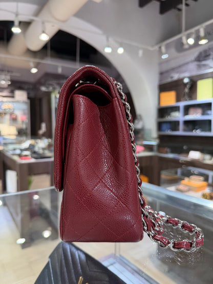 Pre-Owned CC Classic Double Flap Burgundy Caviar Jumbo Silver Hardware