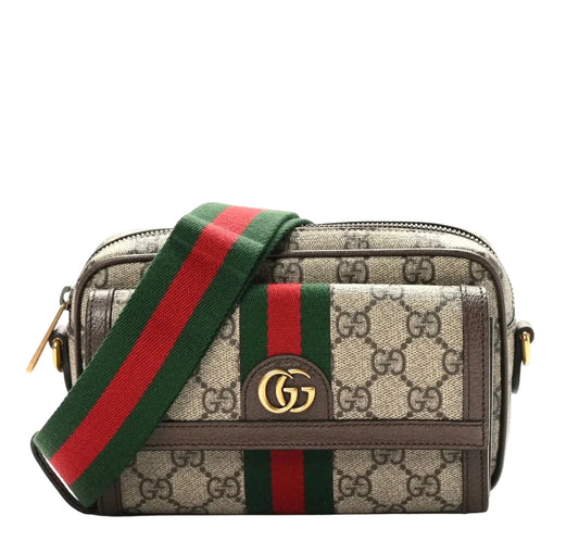 Like New GG Supreme Monogram Mini Ophidia Beige Ebony Bag