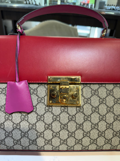 Pre-Owned GG Supreme Monogram Medium Padlock Top Handle Pink/Red
