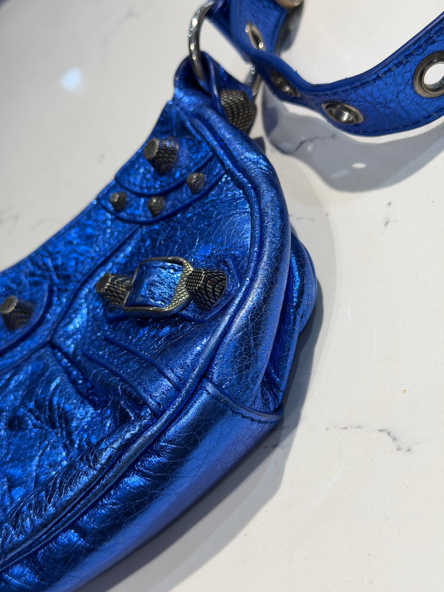 Balenciaga Le Cagole XS Blue Metallic