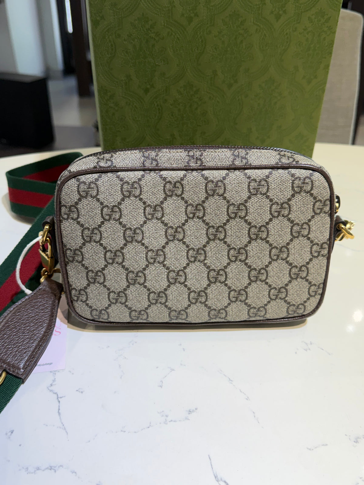 Like New GG Supreme Monogram Mini Ophidia Beige Ebony Bag