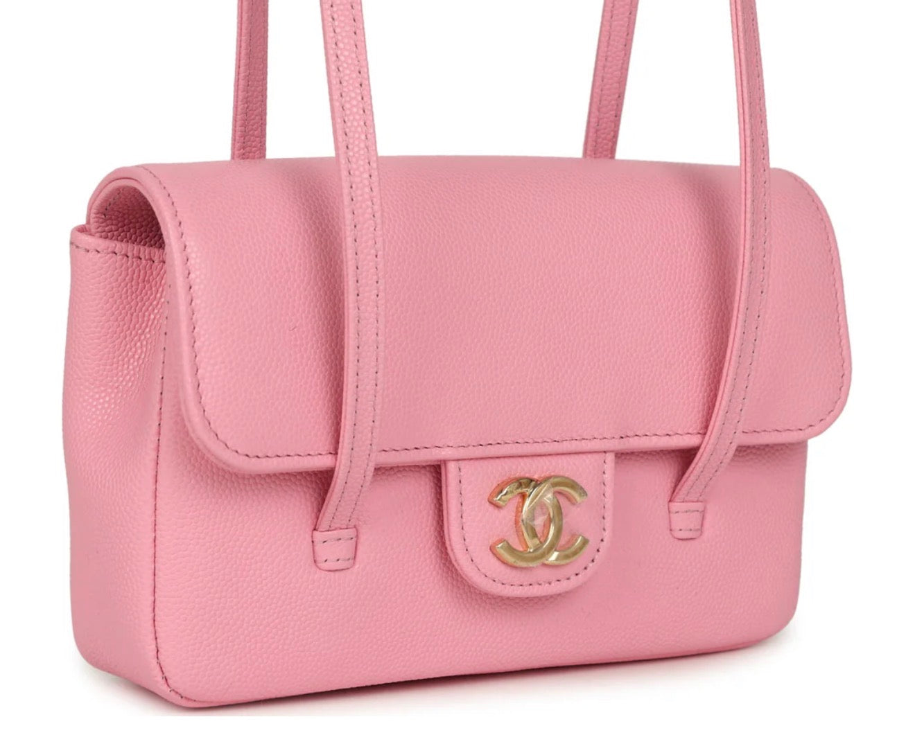 Unworn CC Mini Preppy Coco Flap with Straps Pink Shiny Caviar Brushed Gold Hardware