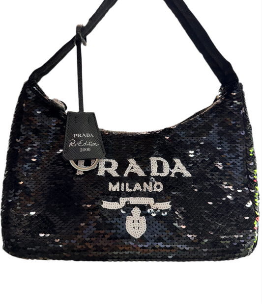 Prada Re-edition Black Sequin Shoulder Bag