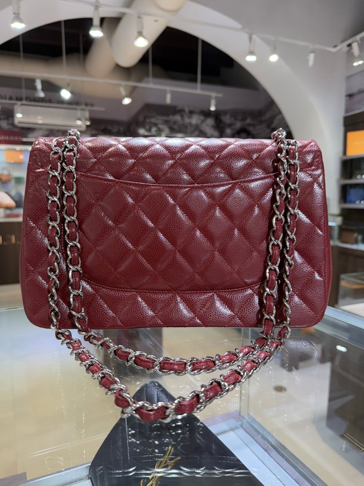 Pre-Owned CC Classic Double Flap Burgundy Caviar Jumbo Silver Hardware