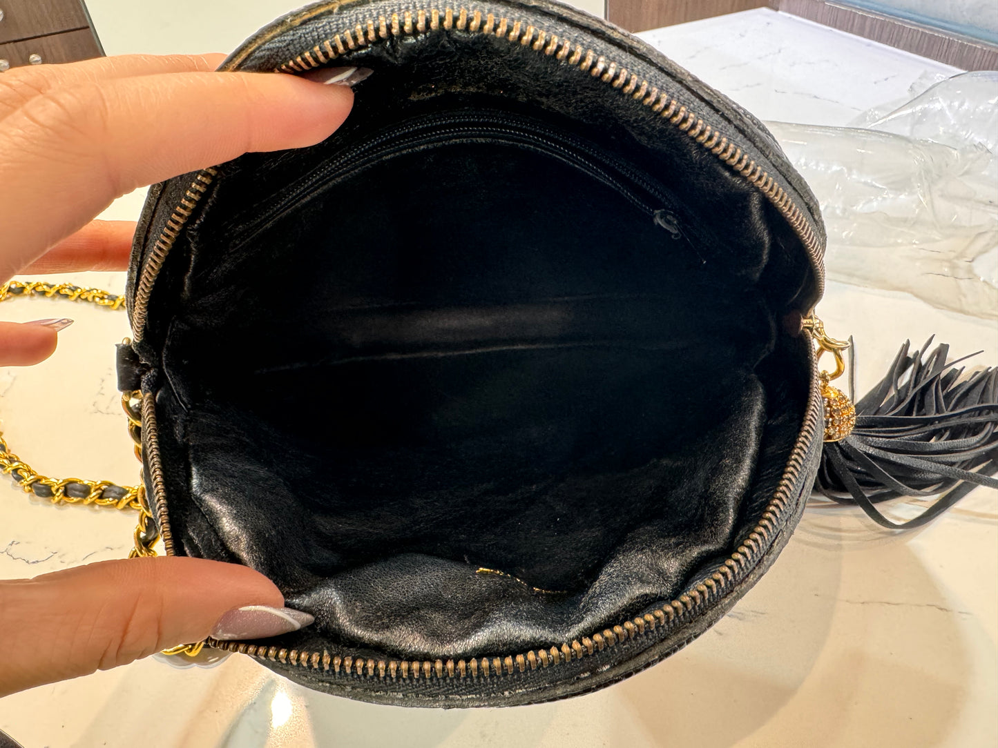 Vintage Chanel Black Shiny Lizard Round