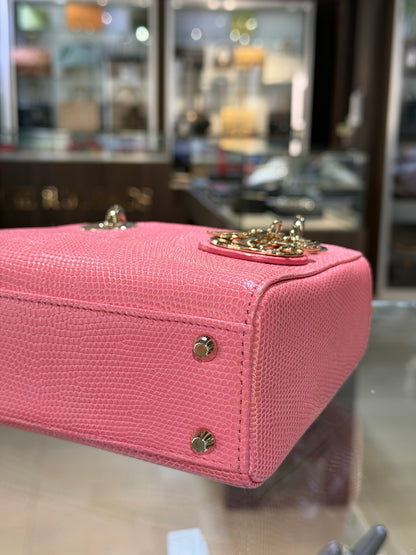 Pre-Owned CD Mini Lady Dior Pink Lizard
