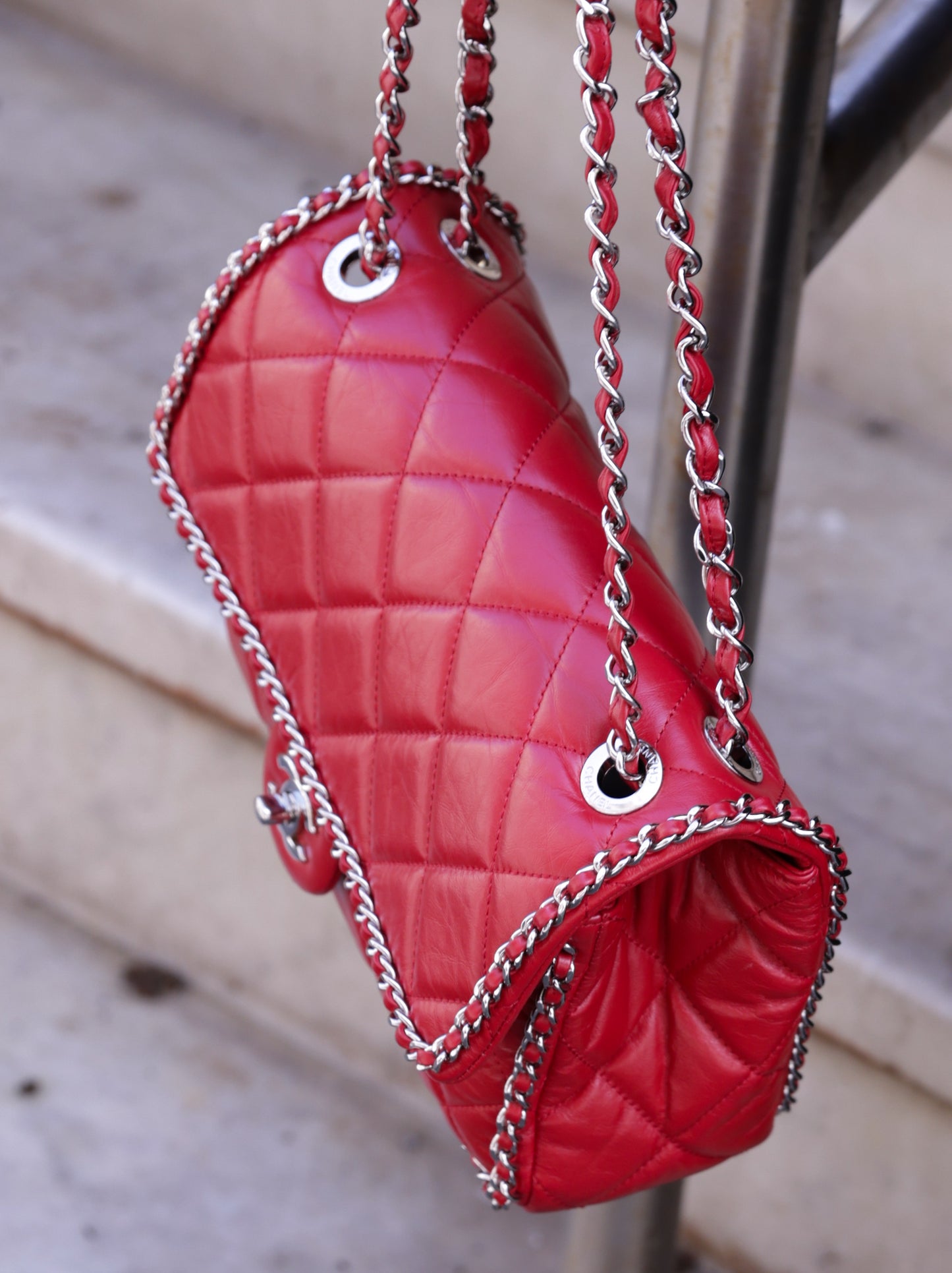 Chanel Crumpled Calfskin Medium Chain All Round Red