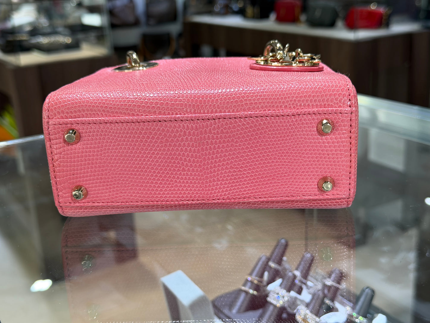Pre-Owned CD Mini Lady Dior Pink Lizard