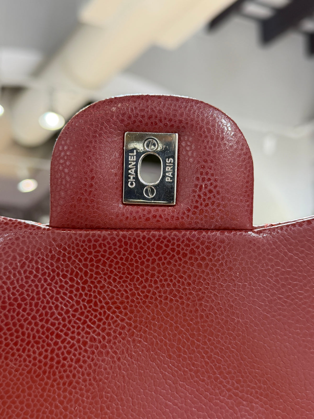 Pre-Owned CC Classic Double Flap Burgundy Caviar Jumbo Silver Hardware