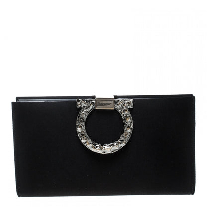 Pre-Owned Salvatore Ferragamo Black Satin Clutch