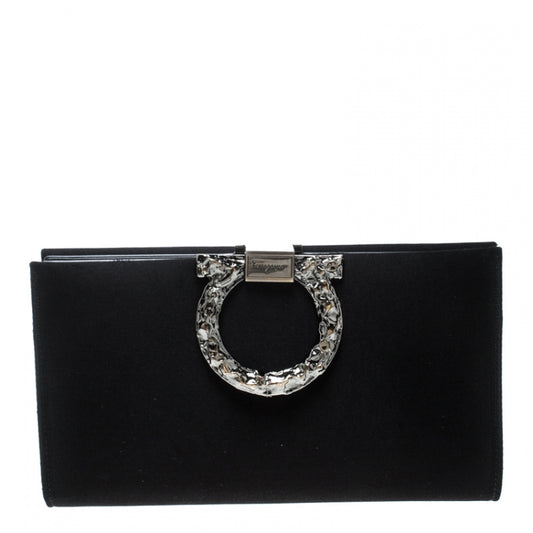 Pre-Owned Salvatore Ferragamo Black Satin Clutch