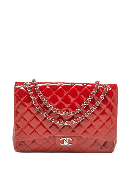 Pre-Owned CC Red Patent Jumbo Single Flap Silver Hardware 2009-2010
