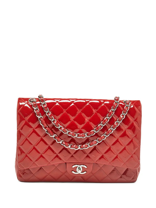 Pre-Owned CC Red Patent Jumbo Single Flap Silver Hardware 2009-2010