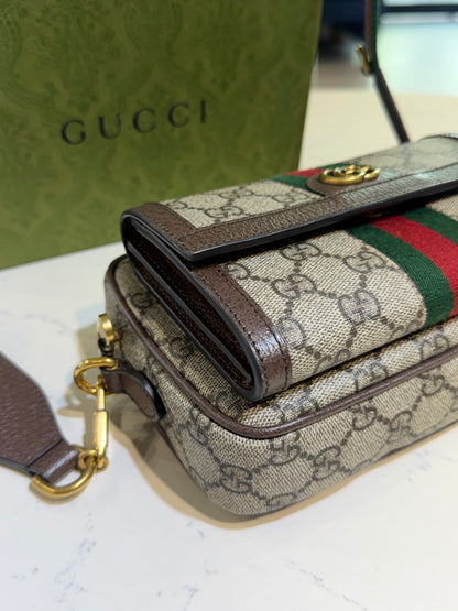 Like New GG Supreme Monogram Mini Ophidia Beige Ebony Bag