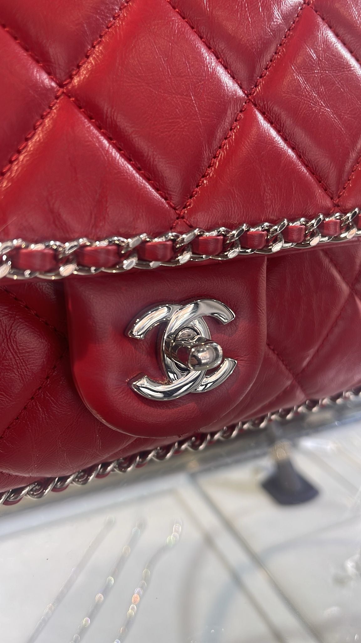 Chanel Crumpled Calfskin Medium Chain All Round Red