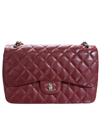 Pre-Owned CC Classic Double Flap Burgundy Caviar Jumbo Silver Hardware