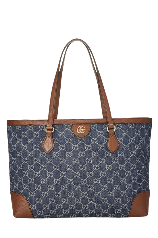 GUCCI BLUE DENIM OPHIDIA TOTE BAG