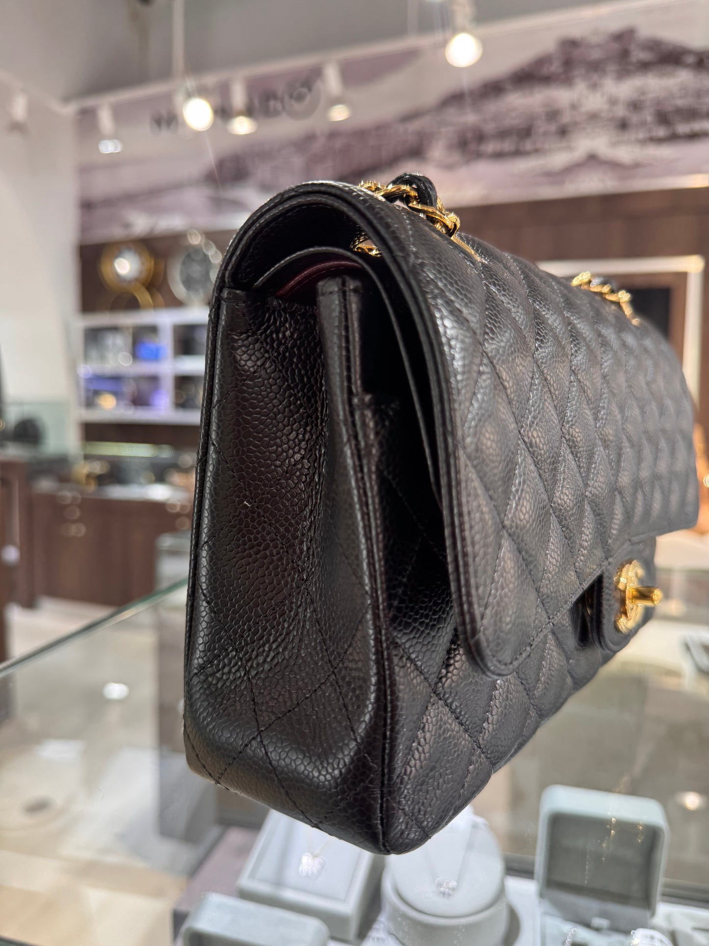 Chanel Black Caviar Medium Classic Flap Gold Hardware