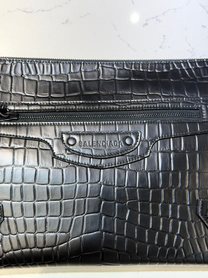 Balenciaga Crocodile Embossed Clutch | Black
