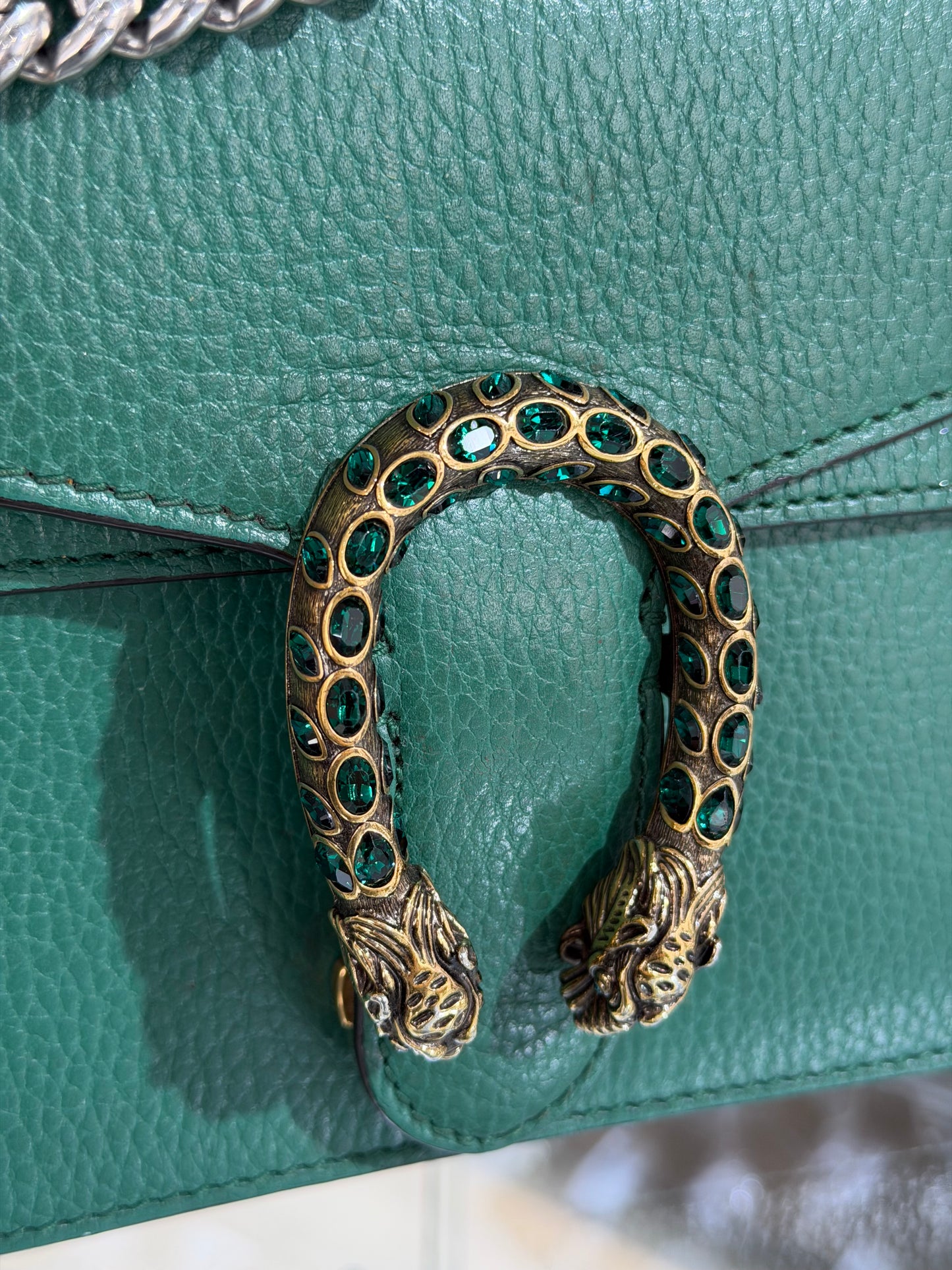 Pre-Owned GG Mini Dionysus Emerald Green Crystals Shoulder Bag