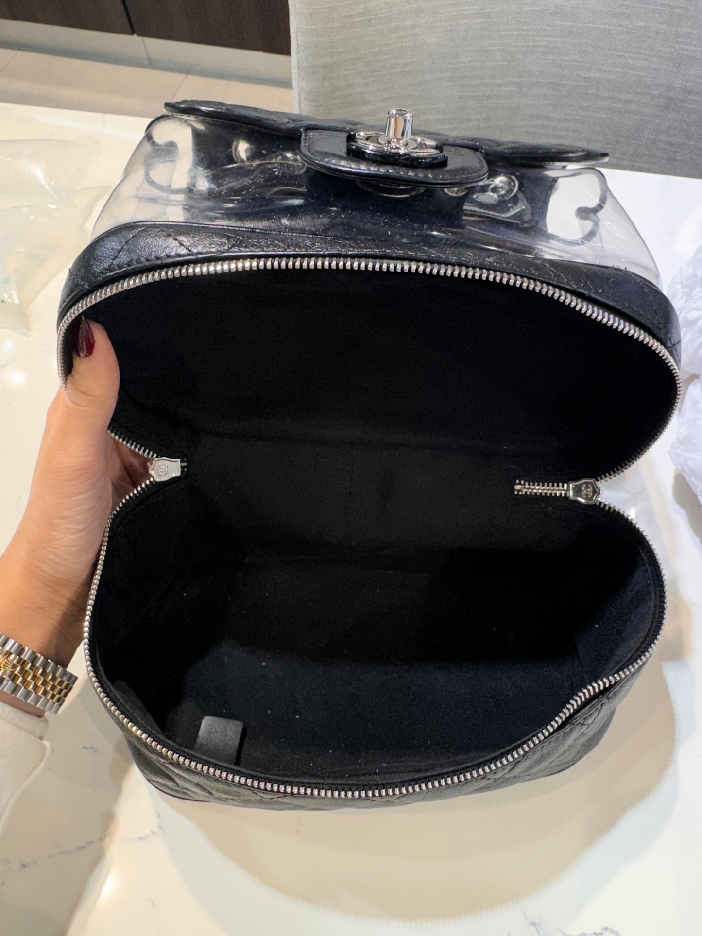 Chanel Black Calfskin PVC Vanity Bag