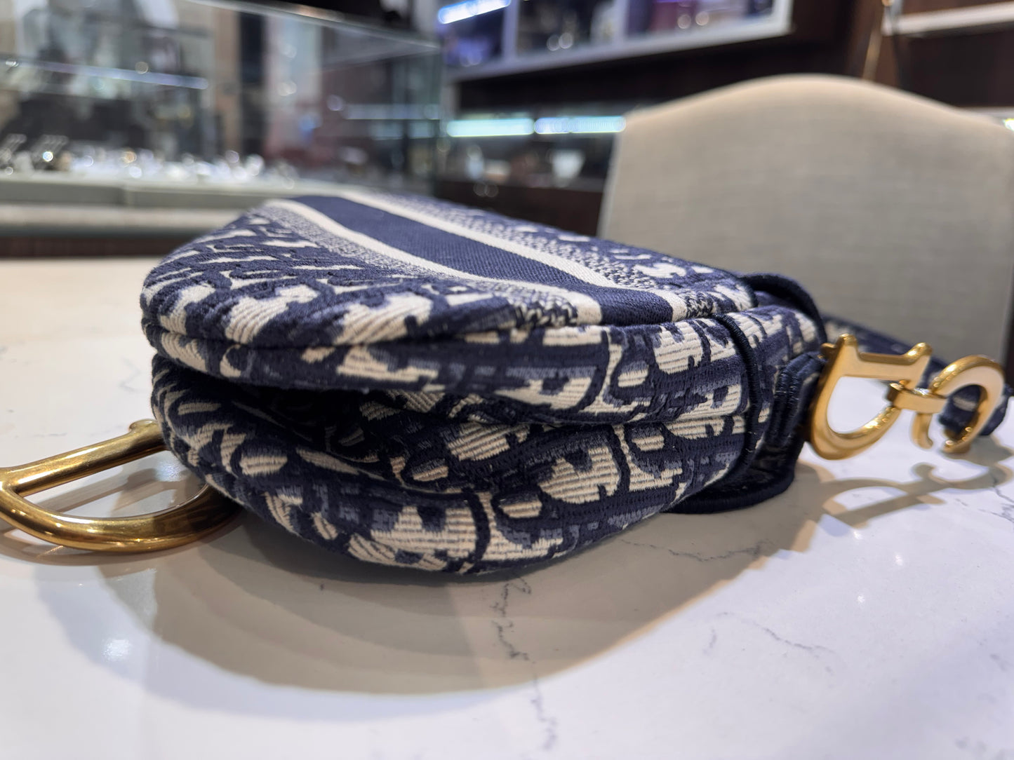 Christian Dior Oblique Embroidered Saddle Bag Blue