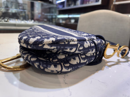 Christian Dior Oblique Embroidered Saddle Bag Blue