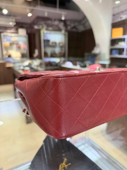 Pre-Owned CC Classic Double Flap Burgundy Caviar Jumbo Silver Hardware