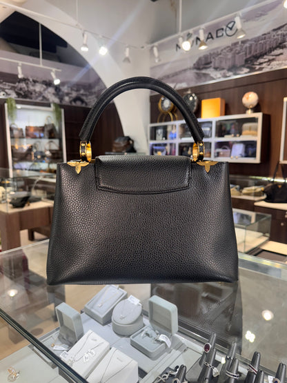 Louis Vuitton Black Taurillon Leather Metallic Flower Embellished Capucines MM