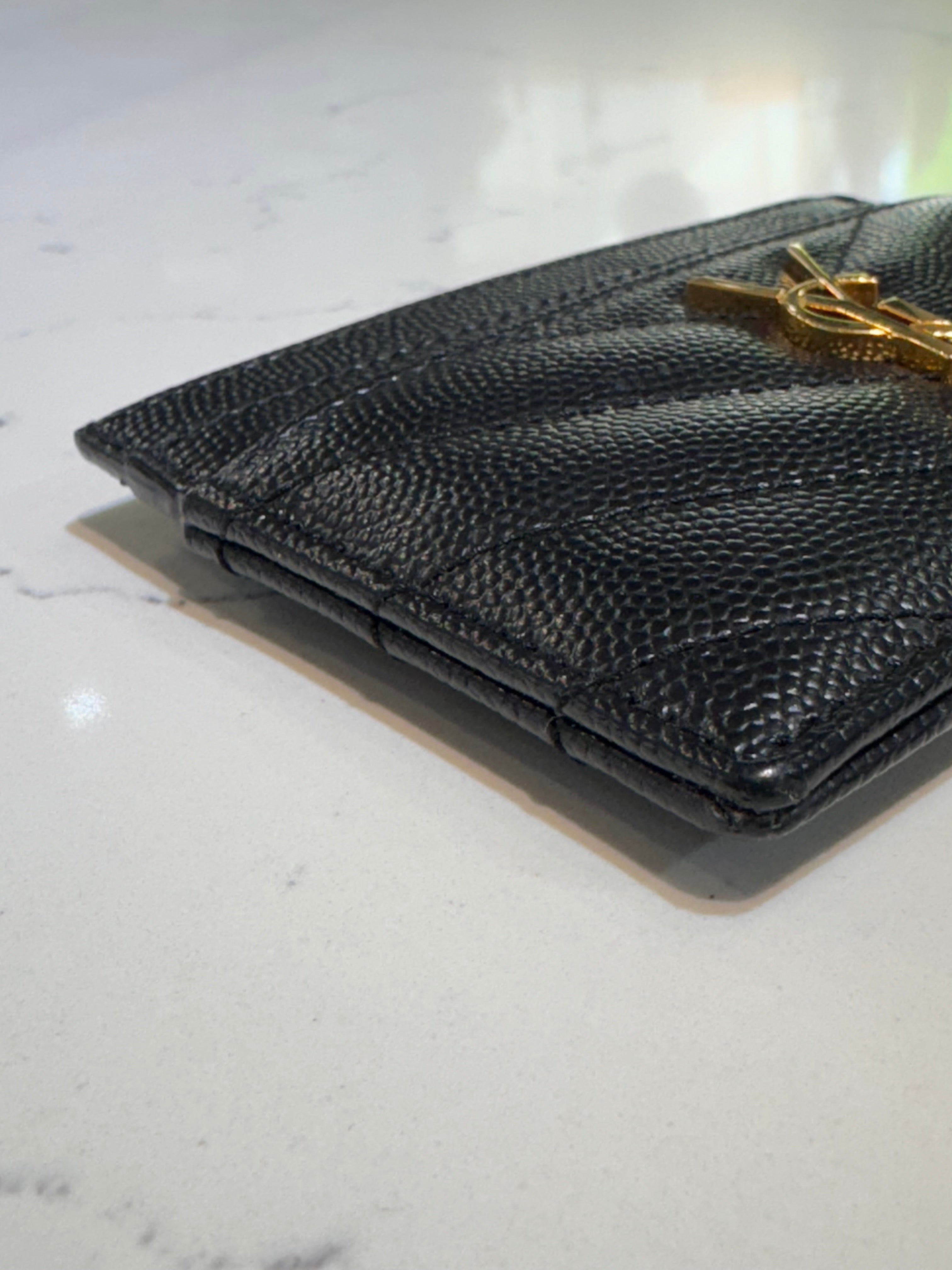 ★Saint Laurent★ Signature Logo Open Card Holder Black 7528 Saint Laurent Paris open card case in coated bark leather