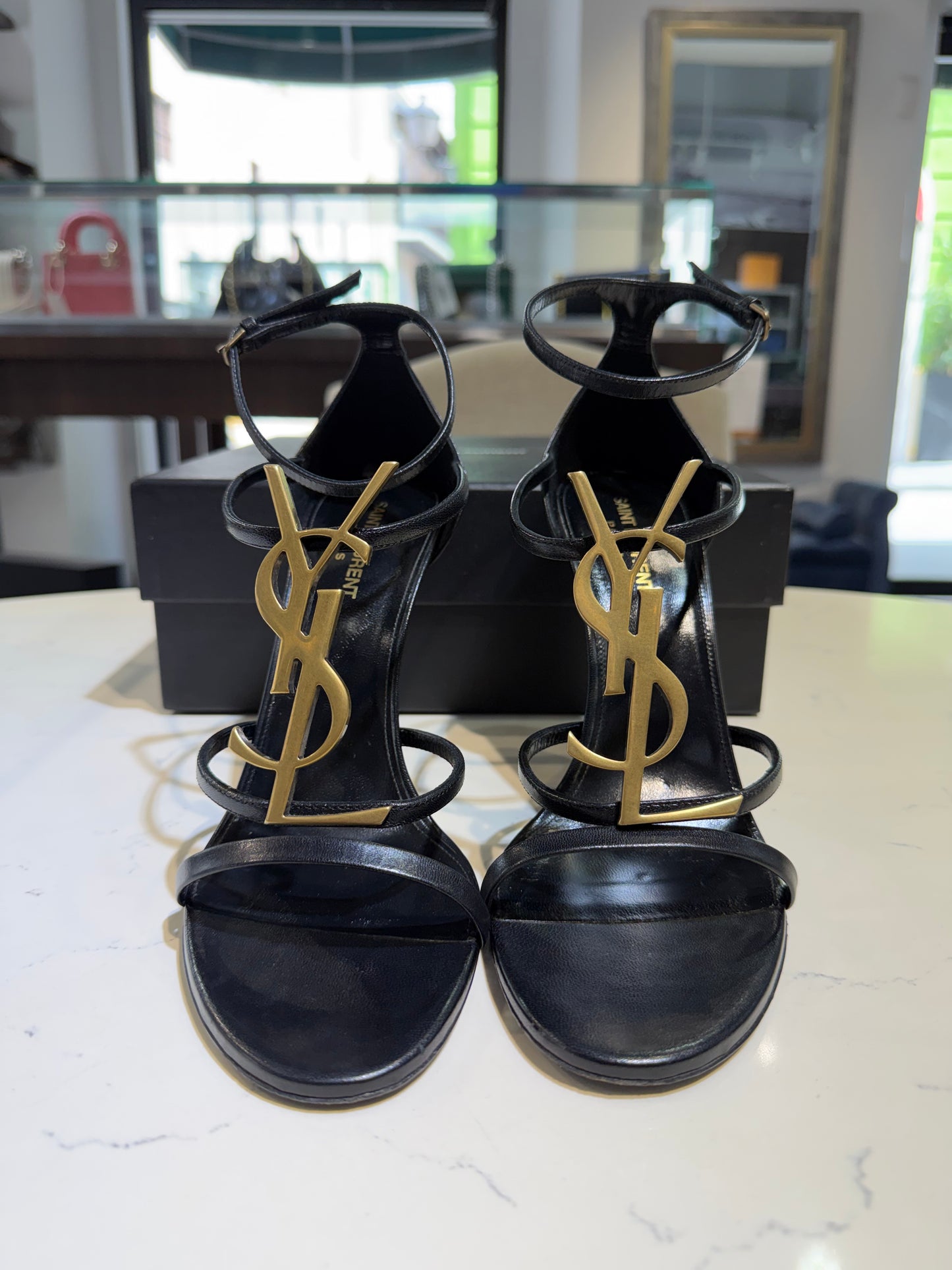 Pre-Owned YSL Black Cassandra Ankle Strap Sandals Size 41