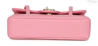 Unworn CC Mini Preppy Coco Flap with Straps Pink Shiny Caviar Brushed Gold Hardware