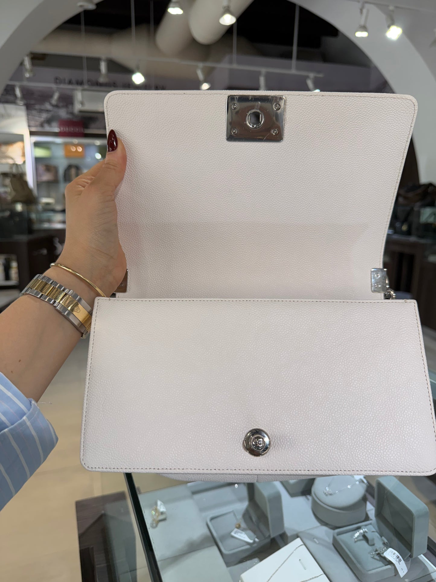 Chanel White Caviar Boy Bag