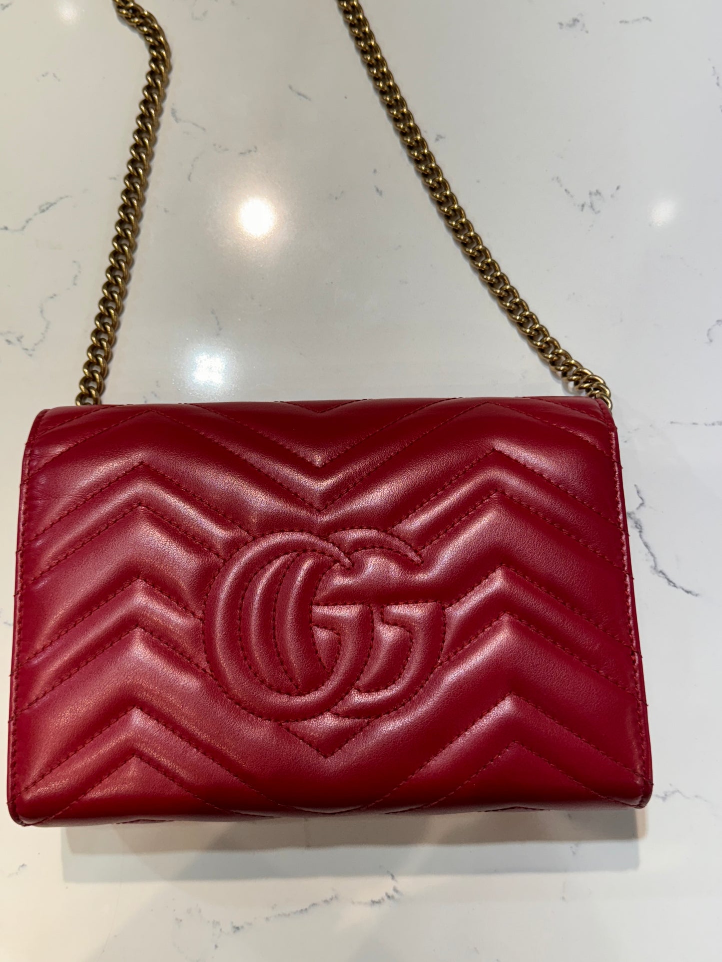 Gucci Red Marmont Wallet On Chain