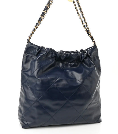 Unworn CC Shiny Calfskin Quilted Small Chanel 22 Navy Blue