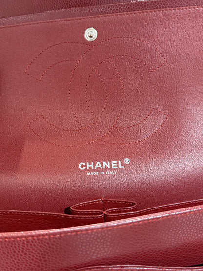 Pre-Owned CC Classic Double Flap Burgundy Caviar Jumbo Silver Hardware