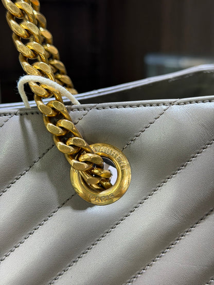 YSL Grain De Poudre Matelasse Chevron Monogram Shopping Bag Fog