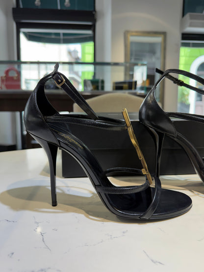 Pre-Owned YSL Black Cassandra Ankle Strap Sandals Size 41